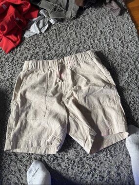 Beige Drawstring Cotton Shorts